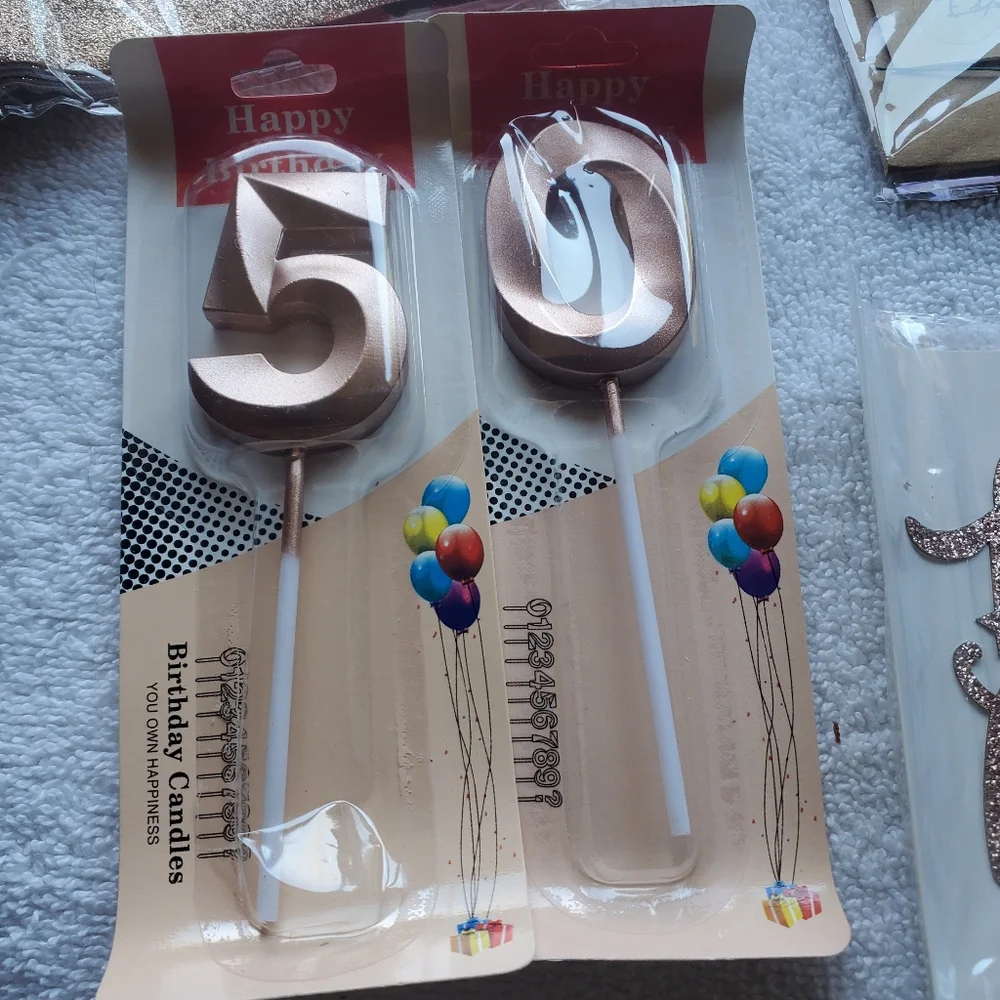 50th Birthday Rosegold Bling Tiara Sash Candles & Cake Topper Lot Of 1